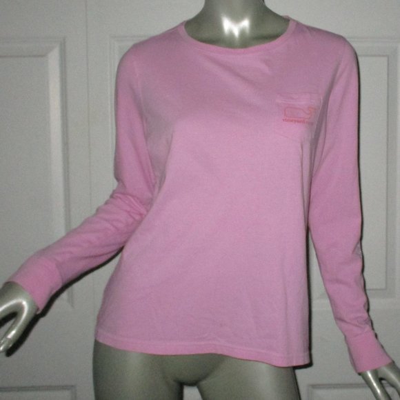 VINEYARD VINES Pink Long Sleeve Top With Whale Logo & Pocket - Picture 1 of 7